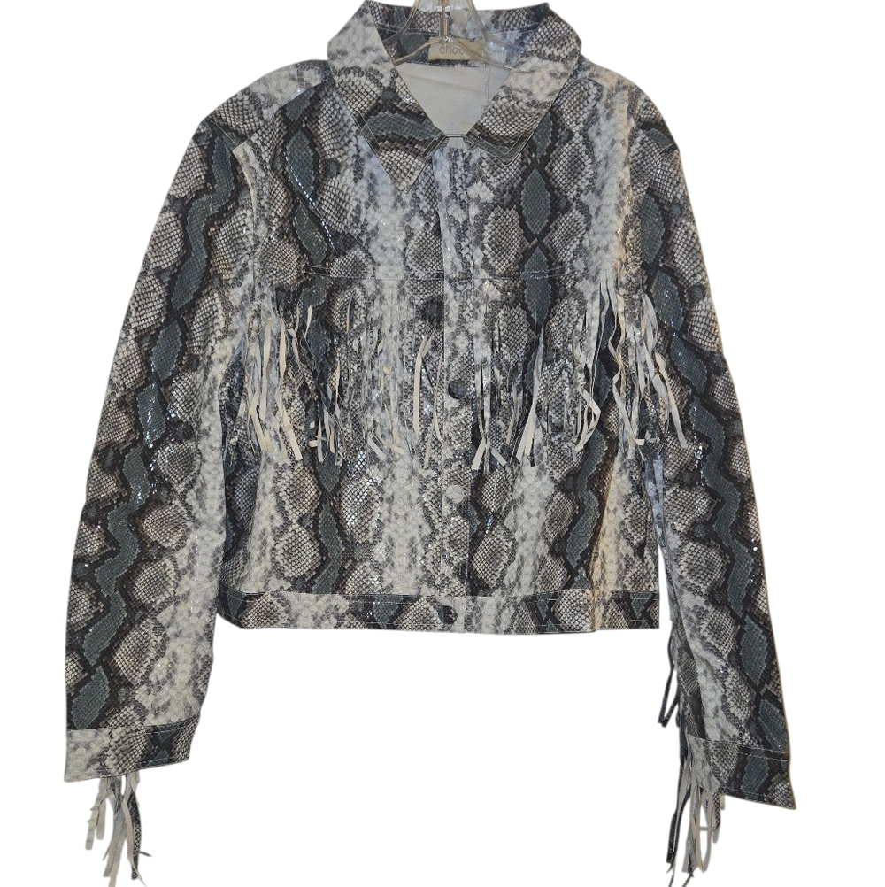 Chic Snake Print Jacket with Fringe Size: XL - Picture 3 of 11